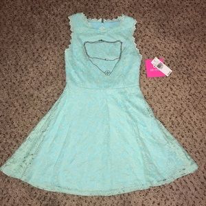 Amy Byer Girls Mint Lace Dress w/ Necklace